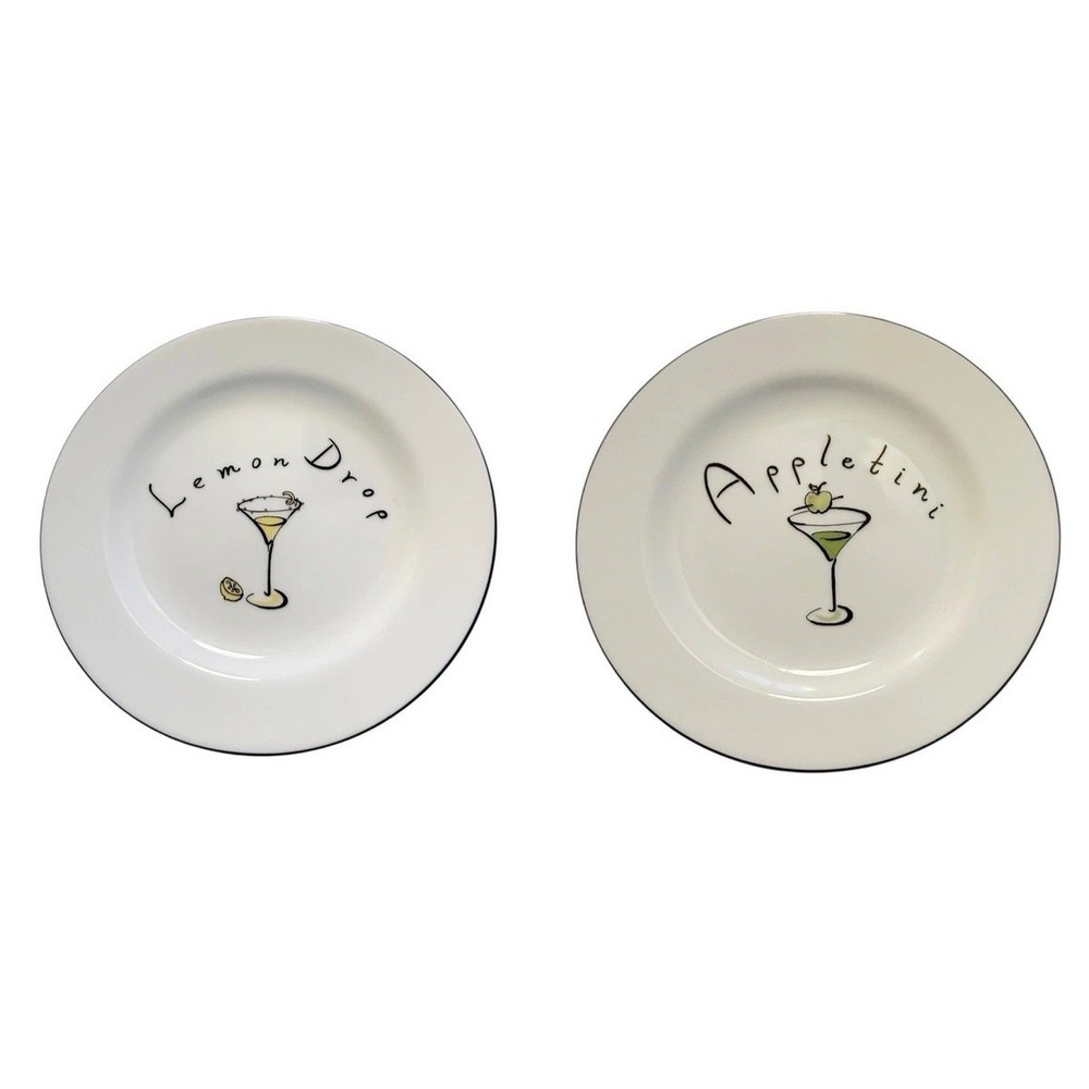 Pottery Barn Appetizer 7 3/4" Dishes Set Of 2 Cocktail Plates with Martini Theme
